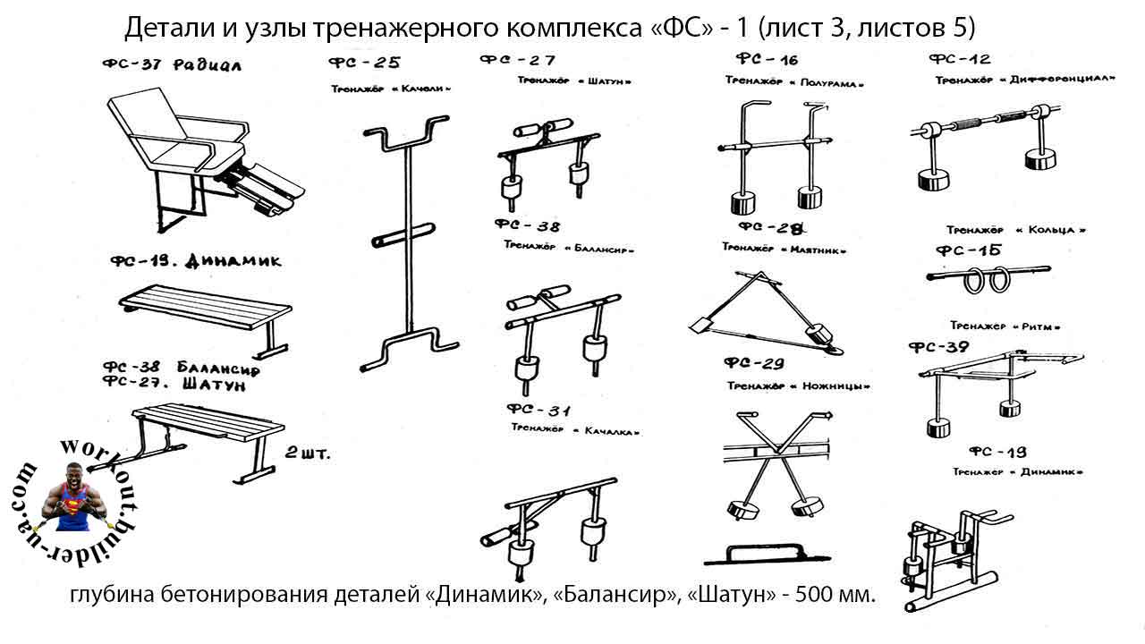 ДЕТАЛИ и УЗЛЫ 3 тренажёров Street Barbell 