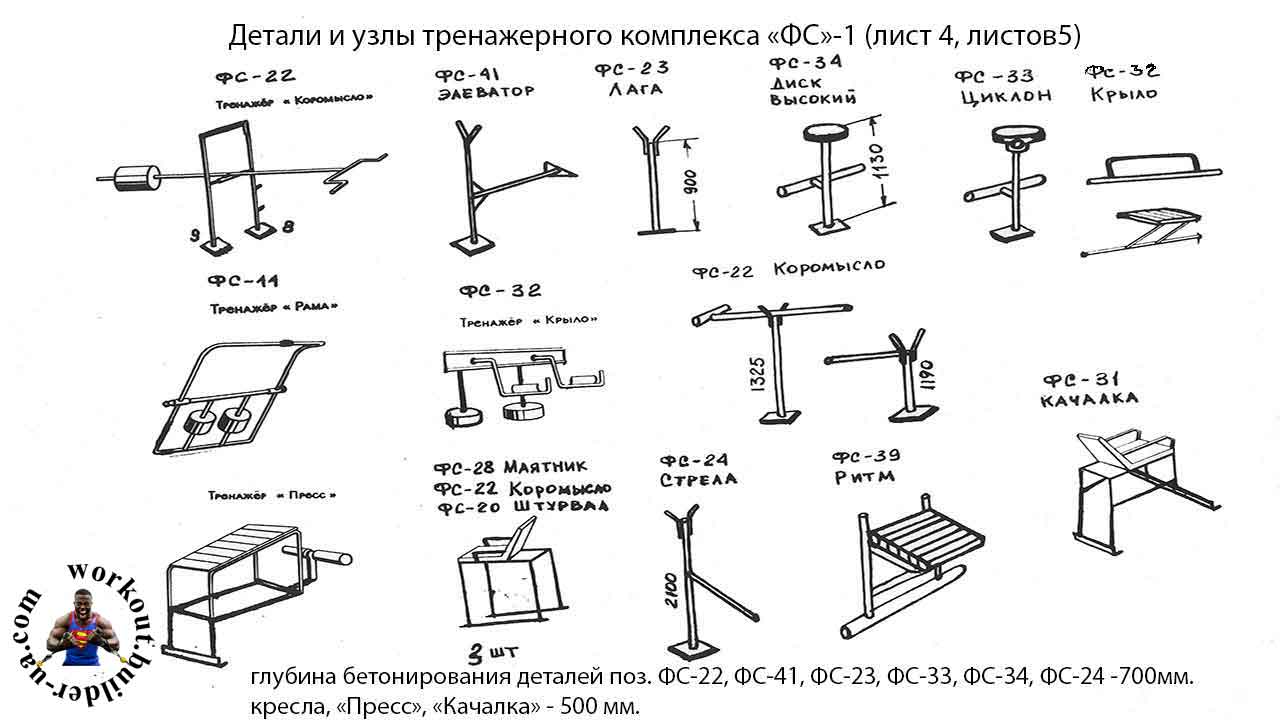 ДЕТАЛИ и УЗЛЫ 4 тренажёров Street Barbell 